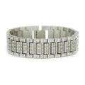 Hip-Hop Armband im Silber Uhrenarmband Stil mit Kristallen besetzt für Herren Streetstyle - Silber