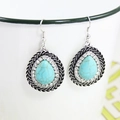 Bohemian silver drop earrings featuring turquoise stones and sparkling white rhinestones - Teardrop Blue Turquoise