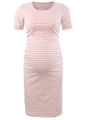 Pink and white striped short sleeve maternity dress with a slim fit silhouette - Pink White Stripes
