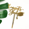 Golden acrylic Congrats Grad cake topper with graduation cap silhouette in mirror finish - Mortarboard Graduation Type B Gold
