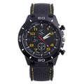 Sporty men's watch with matte black case, yellow stitching, and silicone strap - Yellow Stitching