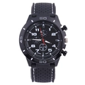 Men's sport watch with black silicone strap, white stitching and multi-dial face - White Stitching