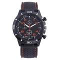 Sporty men's chronograph watch with black silicone strap and orange numerical scales - Red Stitching