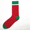 Mid-calf cotton blend socks featuring watermelon red pattern and green accents - Watermelon (1515C)