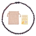 Collana di ambra baltica per neonati con perline scure, sacchetto in lino e certificato - Collana da Bambino in Ambra Rossa