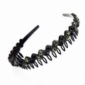Non-slip wavy headband with sparkling blue and grey crystals on thin black frame - Ink Blue Grey