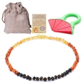 Baltic amber teething necklace with watermelon teether and certificate of authenticity - GB Rainbow Amber Set (Teether + Bag + Certificate)