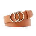 Cintura da donna in pelle color cuoio con fibbia a doppio anello oro opaco retrò - Lunghezza 105 Larghezza 2.8 / Cammello
