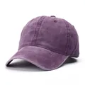 Detailed close-up of a washed purple baseball cap with vintage distressed cotton texture - Adjustable / Purple
