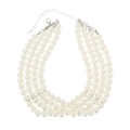 Elegant four-layer white pearl choker necklace with silver-tone lobster clasp and chain - White
