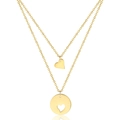 Double-layered 18K gold-plated titanium necklace with heart and circular cut-out pendants - Gold