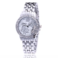 Silver Geneva steel watch with rhinestone bezel and butterfly pearl dial for women - Silver