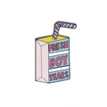 Pink Fresh Boy Tears enamel pin shaped like a milk carton with colorful details - FRESH BOY TEARS Juice Box