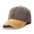 Dettaglio cappello da baseball lavato con visiera gialla e trama in cotone grigio - Regolabile / Tesa Gialla + Caffè