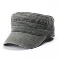 Classic washed cotton military cadet cap in army green with short brim and air holes - Adjustable / Army Green