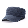 Navy blue washed cotton cadet cap with vintage distressed texture and side metal eyelets - Adjustable / Navy Blue