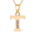 Polished gold initial T necklace pendant with four round-cut zircon stones - Gold-T