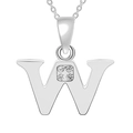 Polished silver-tone letter W pendant necklace with sparkling clear cubic zirconia stones - Silver-W