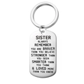 Silver rectangle tag keychain with engraved sister inspirational quote in black text - Silver SISTER Keychain