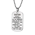 Silberne Militär-Erkennungsmarke Halskette mit graviertem Schwester-Zitat auf Perlenkette - Silber SISTER Halskette