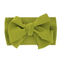 Elastic baby headband with oversized bow in mustard green ribbed stretch fabric - Green