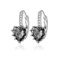Silver heart hoop earrings with dark grey zircon stones and sparkling pave setting - Black