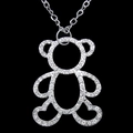 Elegante collar con colgante de osito de plata y brillantes cristales de strass para mujer - Oso Plateado