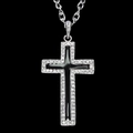 Collar unisex con colgante de cruz de esmalte negro y pedrería brillante plateada - Cruz de Plata