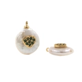 Detailed view of Baroque pearl pendant with micro-inset green heart crystal and gold plating - No.9 Green Heart Pearl