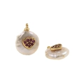Detail of baroque pearl pendant with gold heart setting and red ruby inlay for jewelry diy - No.4 Red Heart Pearl