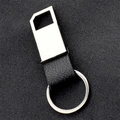 Premium silver metal and black leather keychain for car keys, sleek professional design - Rectangular Leather Style (GX-172)