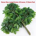 Artificial banyan leaves in deep green with 60 leaves per branch for landscape decor - Dense Glue-coated Banyan
