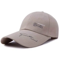 Detail of embroidered SPORTS recreation text on a beige canvas baseball cap - Adjustable / Khaki