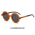 Retro round amber sunglasses with dark grey lenses and two-tone black and orange temples - Amber Frame Black Gray Lens