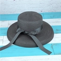 Classic black straw sun hat with wide brim and elegant ribbon bow decoration - Bow Style M(56-58cm) / Black