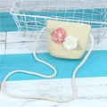 Sac bandoulière en paille pour filles avec fleurs 3D et perles pour les vacances d'été - Enfant S (50-52cm) / Sac Individuel / Beige