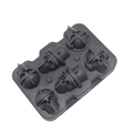 Close-up of 6-cavity black silicone mold for making 3D skull-shaped ice or chocolates - 6-Cavity Skull Ice Tray Black