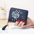 Mini portafoglio in pelle PU blu scuro con stampe a dente di leone e nappina - Blu scuro