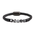 Bracciale da uomo in pelle intrecciata con chiusura magnetica e perle naturali - Bianco