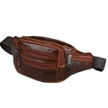 Dunkelbraune Leder-Gürteltasche für Herren mit mehreren Taschen und Gurtband - Khaki