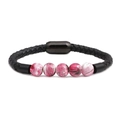 Braided black leather bracelet with pink marble beads and magnetic buckle - Leather/Synthetic Stone/Stainless Steel / Pink White Marble Pattern (18)