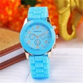 Orologio alla moda in silicone azzurro con cassa in oro rosa e movimento al quarzo - Azzurro