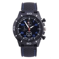 Men's sport watch featuring black dial with blue numerals and blue stitched silicone band - Blue Stitching