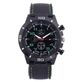 Men's sports watch in black with green stitching on silicone strap and quartz movement - Green Stitching