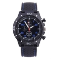 Men's sports watch with black silicone strap, blue stitching and three sub-dials - Blue Stitching