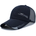 Dunkelblaue atmungsaktive Mesh-Baseballkappe mit Sportstickerei und gebogenem Schirm - Verstellbar / Marineblau