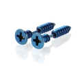 Macro shot of industrial screw style stud earrings with deep blue metallic finish - Dark Blue