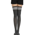 Dark gray over-the-knee socks with classic white triple stripes for a sporty college style - L (Height 52cm) / Dark Grey with White Stripes