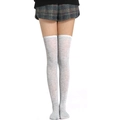 Light grey over-knee socks with classic three-stripe design and fine knit texture - L (Height 52cm) / Grey