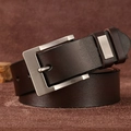 Close-up of brown genuine leather belt with silver metal pin buckle and textured finish - Silver Buckle Brown (40126)
